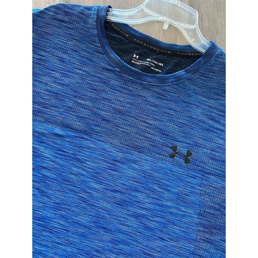 Under Armour Shirt Mens 2XL Blue Fitted Long Sleeve Shirt Heatgear